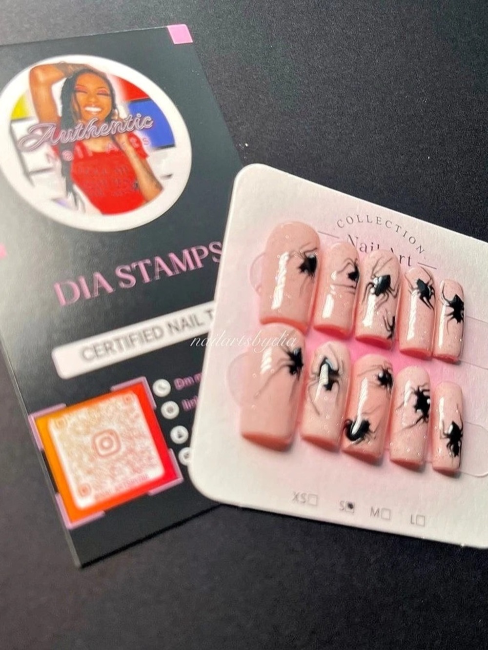 DIA Stamps Spider Nail Art Pink & Black Press-On Nails NWT